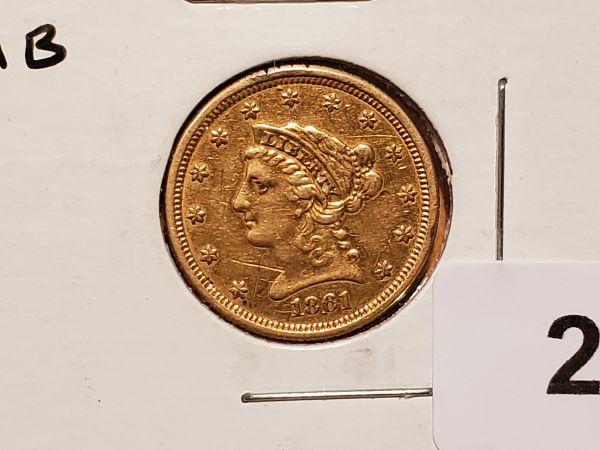 GOLD! Civil War Era 1861 gold $2.5 dollar Quarter Eagle