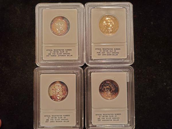 Four 24k Gold and .999 Silver Enriched Presidential Dollars