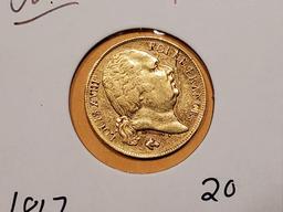 GOLD! Old gold! 1817 France 20 francs Error coin