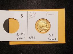 GOLD! Old gold! 1817 France 20 francs Error coin