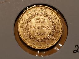 GOLD! France 1897 20 Francs