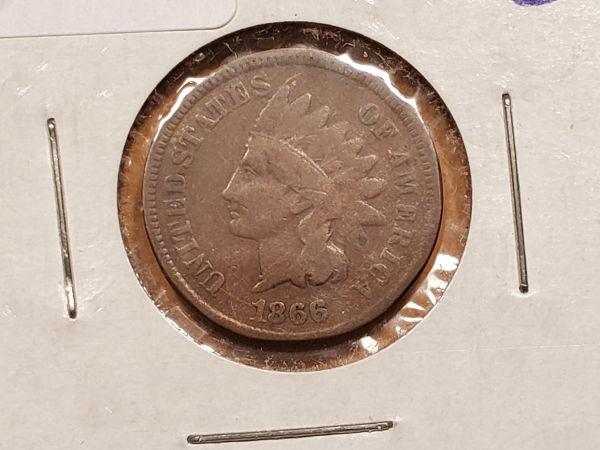 Semi-Key 1866 Indian cent in Very Good