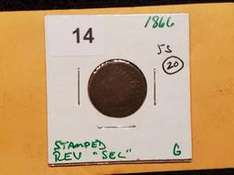 *Semi-Key 1866 Indian cent in Good