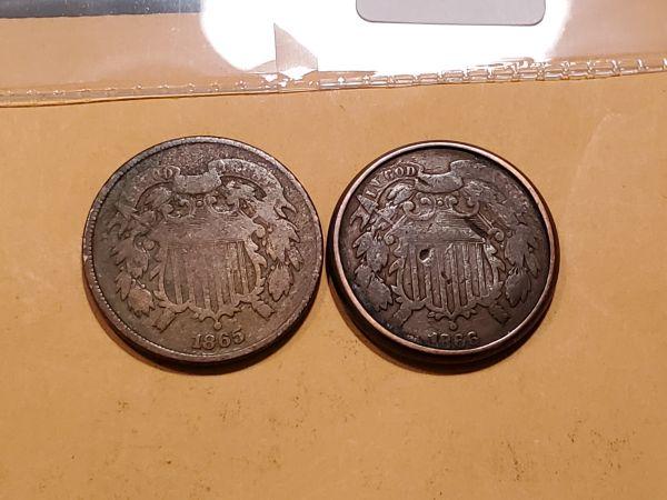 1865 and 1866 Two cent pieces