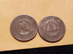 Two 1864 Two Cent pieces
