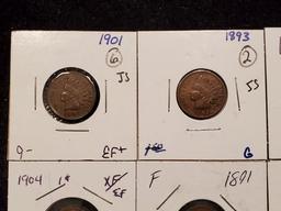 Ten Better Grade Indian cents from Good to Extra Fine