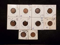 Ten Better Grade Indian cents from Good to Extra Fine