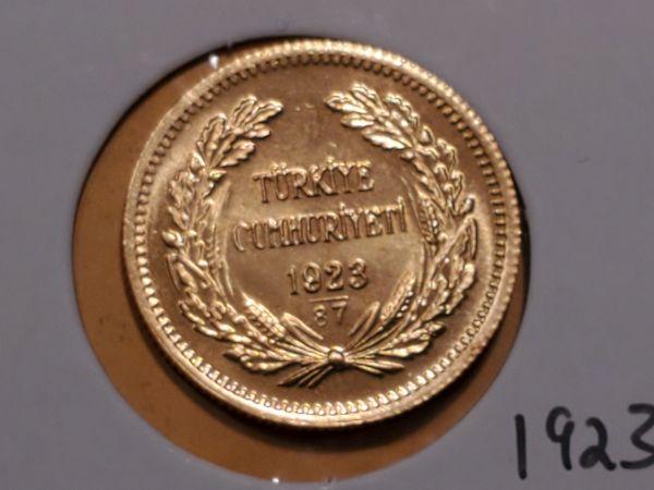 GOLD! 1923 Turkey 100 Kurush in Gem Brilliant Uncirculated