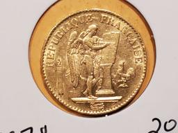 GOLD! 1878 France 20 francs Brilliant Uncirculated