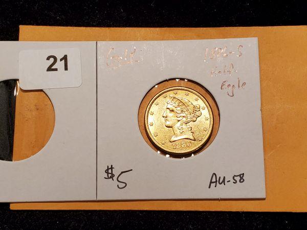 GOLD! 1886 Half-Eagle $5 Liberty head in About Uncirculated 58