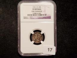 Key Date NGC 1921-D Mercury Dime in Very Fine details