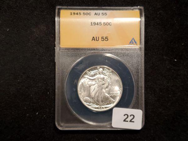 ANACS 1945 Walking Liberty Half Dollar in About Uncirculated 55