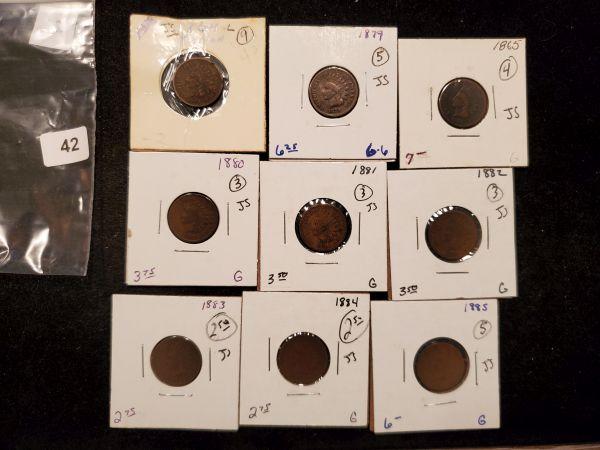 Group of nine Better Date Indian Cents