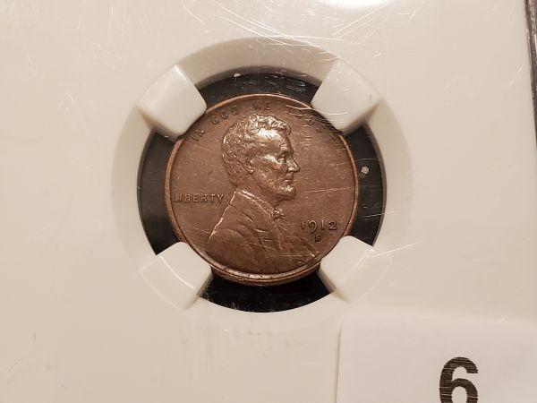 Good Looking Semi-key 1912-S NGC-slabbed Wheat cent in About Uncirculated 53