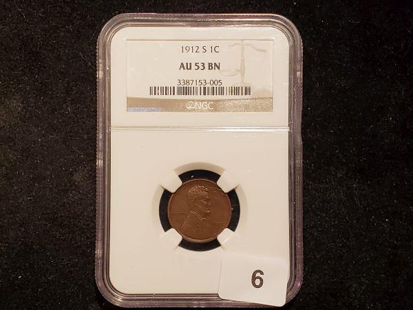Good Looking Semi-key 1912-S NGC-slabbed Wheat cent in About Uncirculated 53