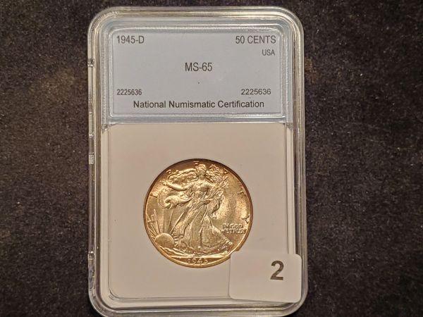 NNC-slabbed 1945-D Walking Liberty Half Dollar in MS-65