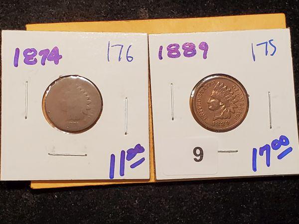 Better Date 1874 Indian cent and 1889 Indian cent