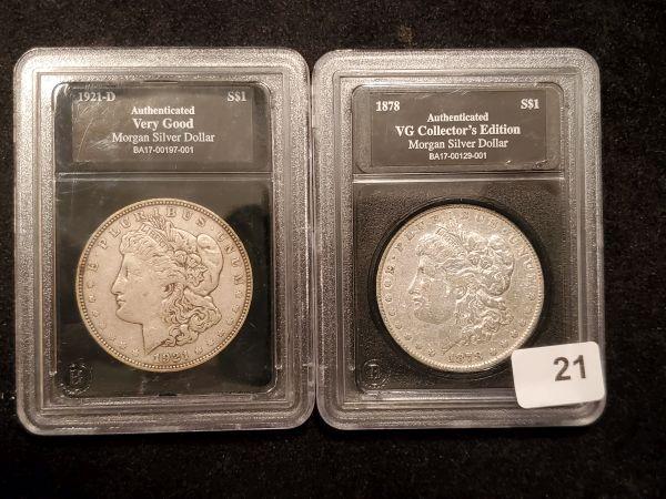 Two Slabbed Morgan Dollars