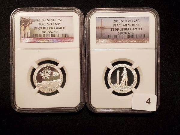 Two SILVER NGC-graded Proof 69 Ultra Cameo America's National Treasures Quarters