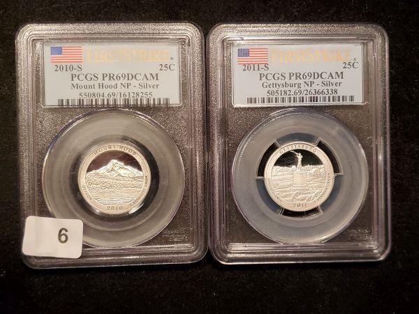 Two SILVER PCGS-graded Proof 69 Deep Cameo National Parks Quarters