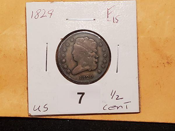 1829 Classic Head Half Cent in Fine 15