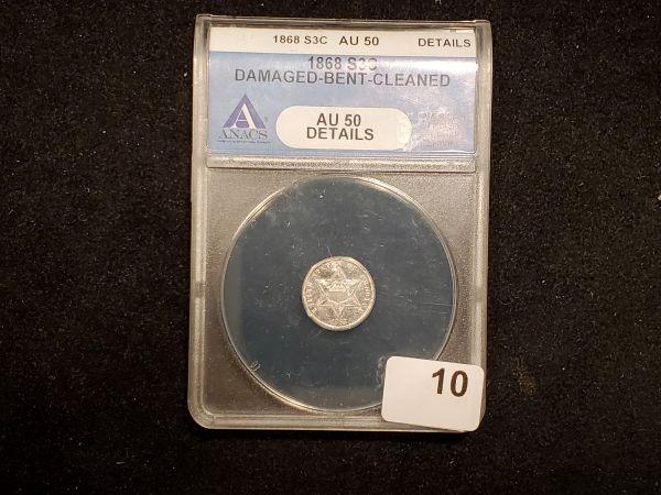 ANACS 1868 Three Cent Silver in About Uncirculated - details