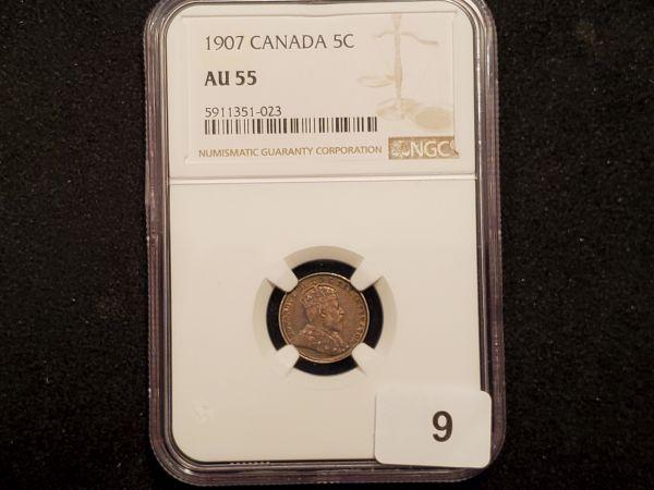 NGC 1907 Canada 5 cents in About Uncirculated 55