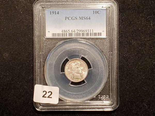 **PCGS 1914 Barber Dime in MS-64!