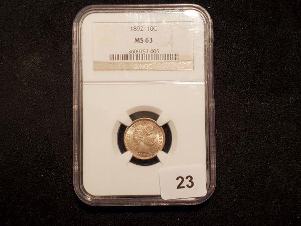 NGC First Year Type 1892 Barber Dime in MS-63