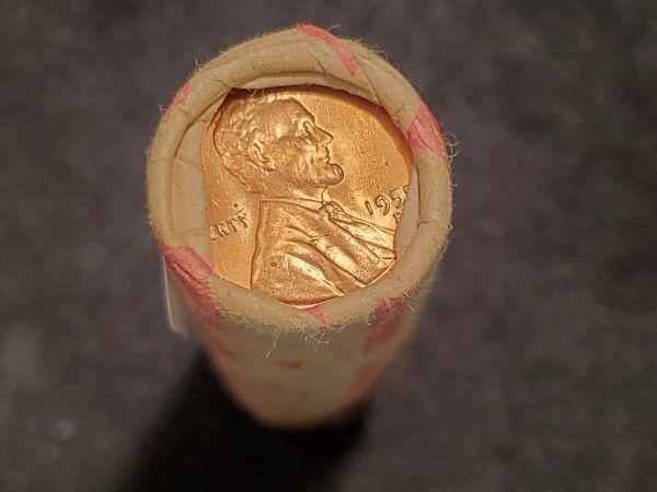 Bank wrapped roll of 1955-D Wheat cents