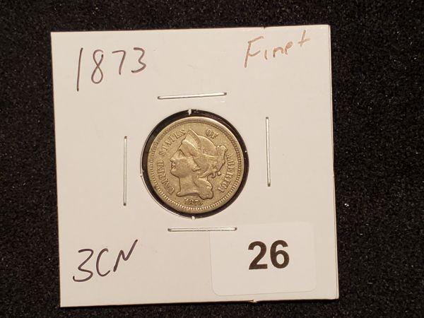 1873 Three cent Nickel in Fine plus condition
