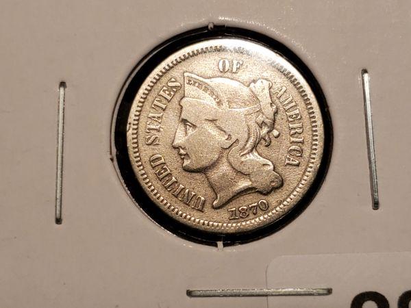 1870 Three Cent Nickel in Fine