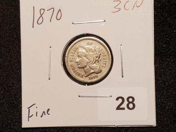 1870 Three Cent Nickel in Fine