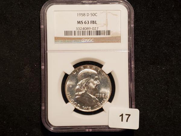 NGC 1958-D Franklin Half Dollar in MS-63 FBL