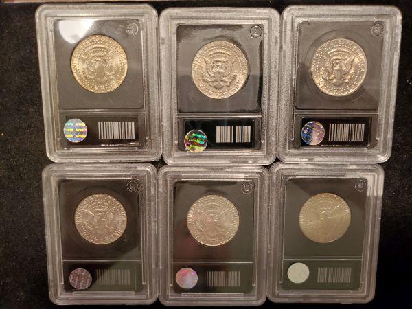 Six Slabbed Kennedy Half Dollars