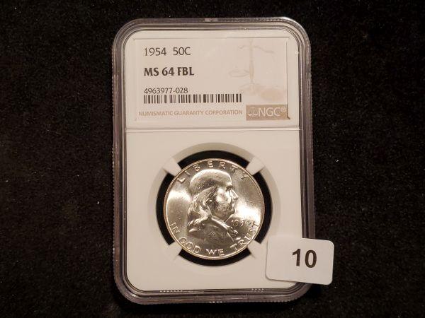 NGC 1954 Franklin Half Dollar in MS-64 FULL BELL LINES