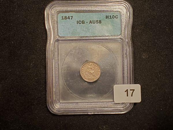 ***NICE! ICG 1847 Seated Liberty Half Dime in About Uncirculated 58
