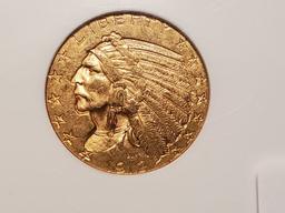 GOLD! NGC 1912 gold $5 Half-Eagle Incuse Indian MS-61