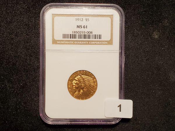 GOLD! NGC 1912 gold $5 Half-Eagle Incuse Indian MS-61