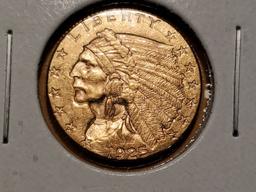 GOLD! 1925-D gold $2.5 Quarter Eagle Indian in AU-58