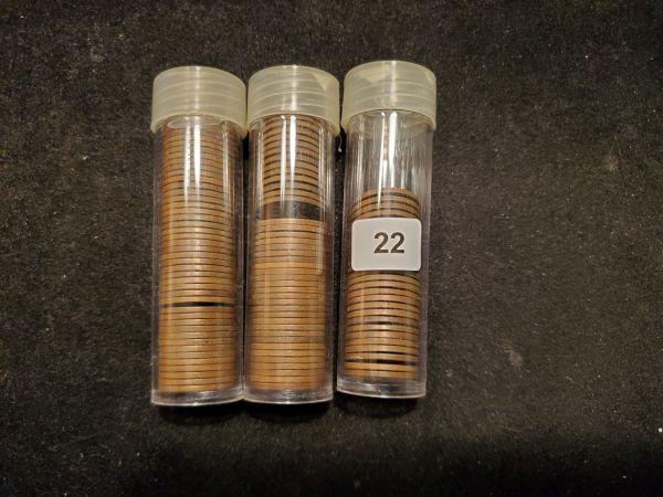 Three Circulated wheat cent rolls