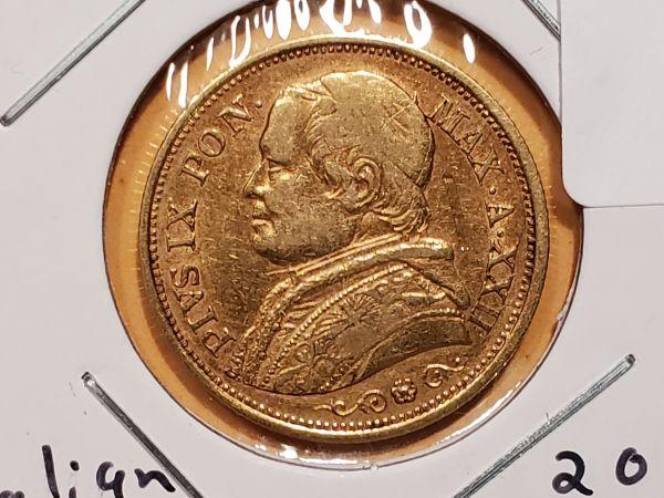 GOLD! 1867 Italian Papal States 20 lire