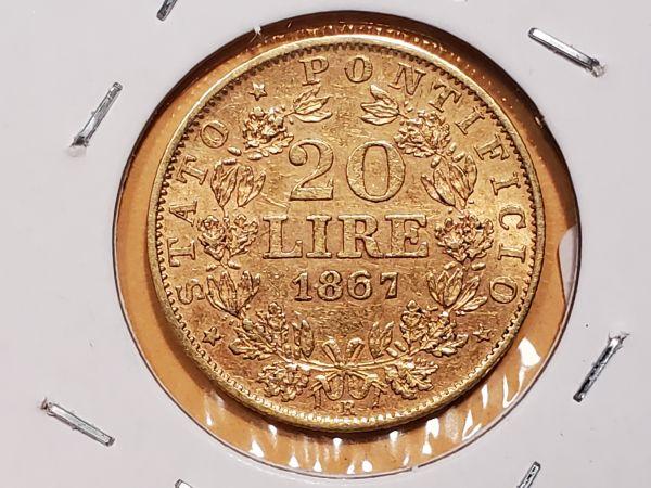 GOLD! 1867 Italian Papal States 20 lire