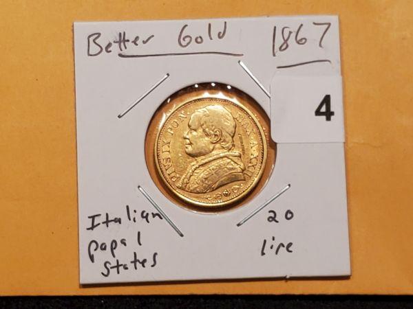 GOLD! 1867 Italian Papal States 20 lire