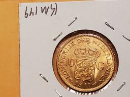 GOLD! 1917 Netherlands 10 gulden