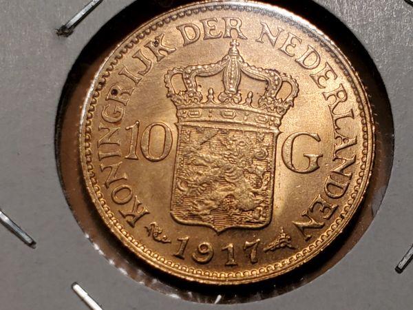 GOLD! 1917 Netherlands 10 gulden