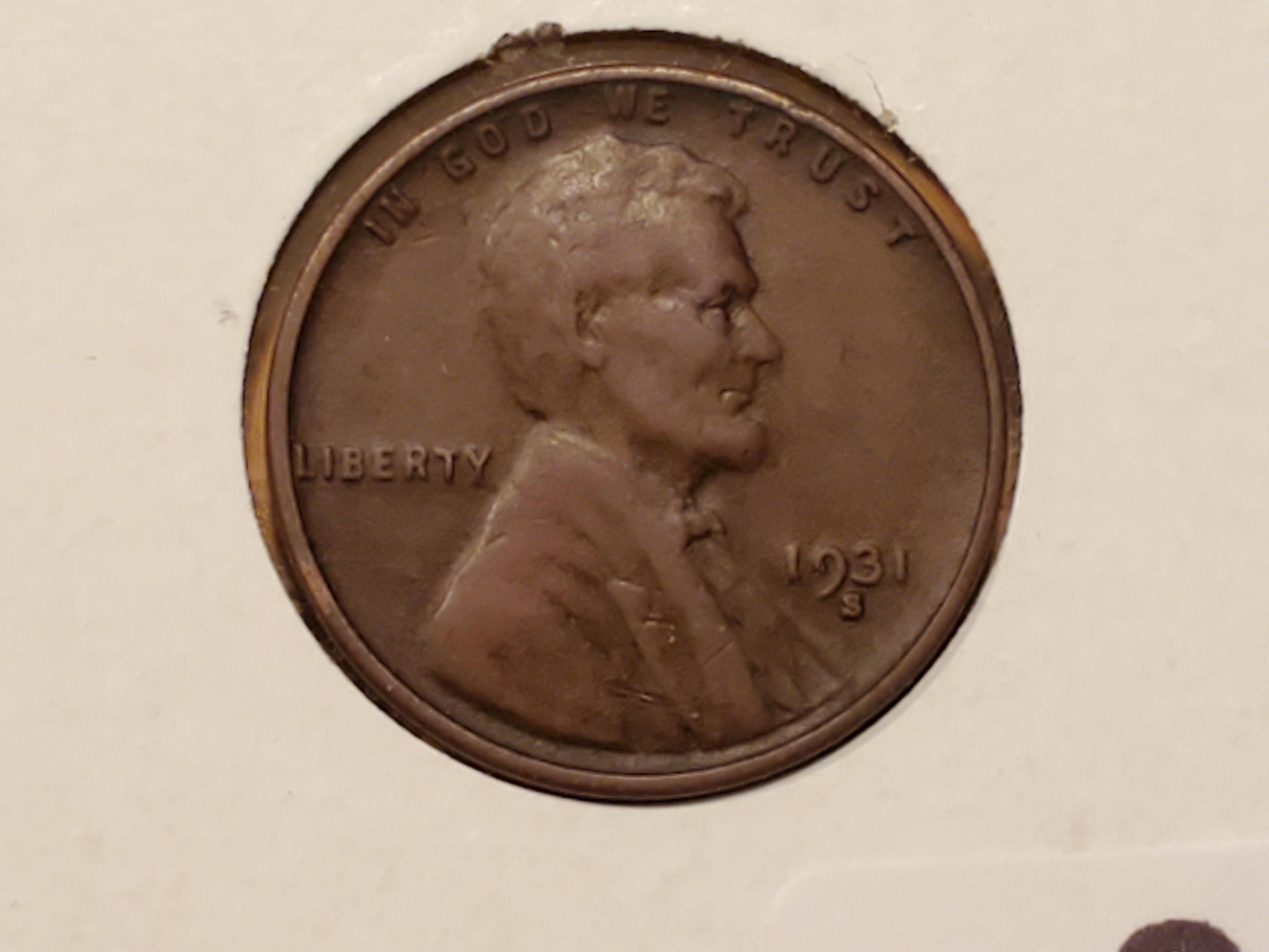 KEY 1931-S Wheat cent in Very Fine