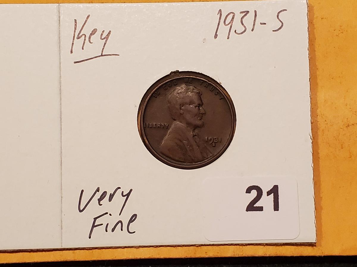 KEY 1931-S Wheat cent in Very Fine