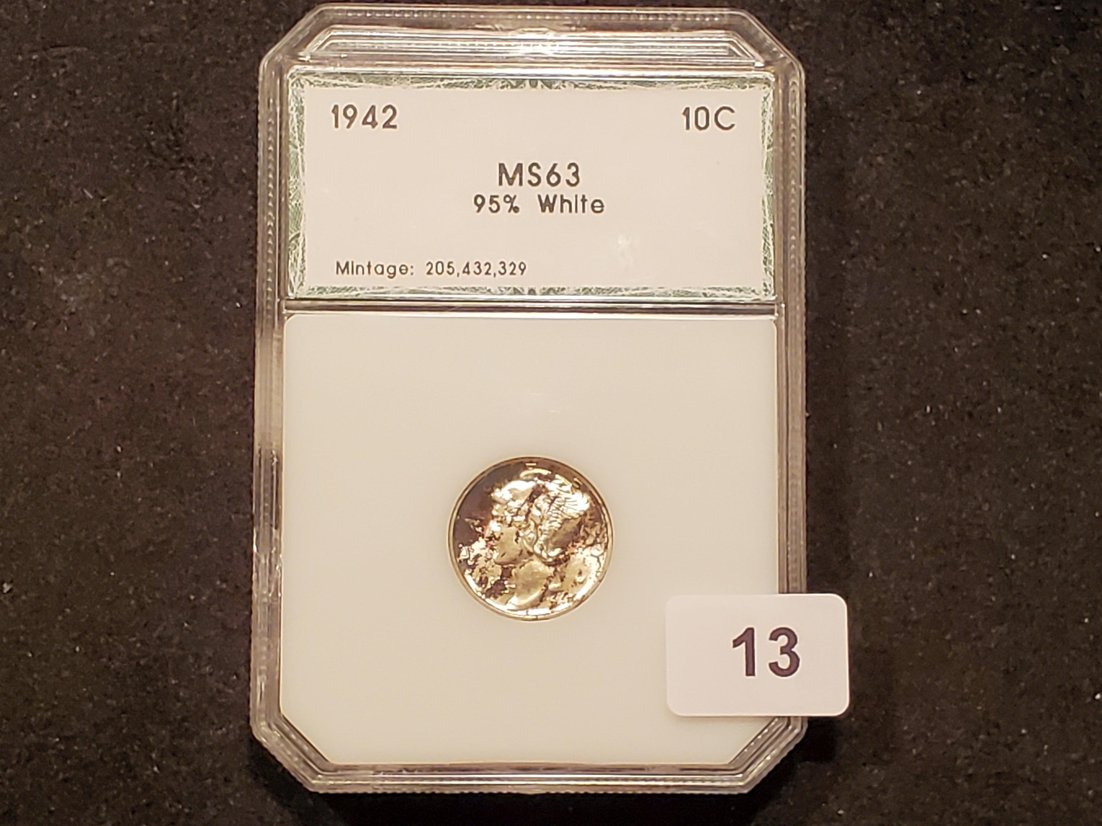 PCI 1942 Mercury Dime Mint State 63