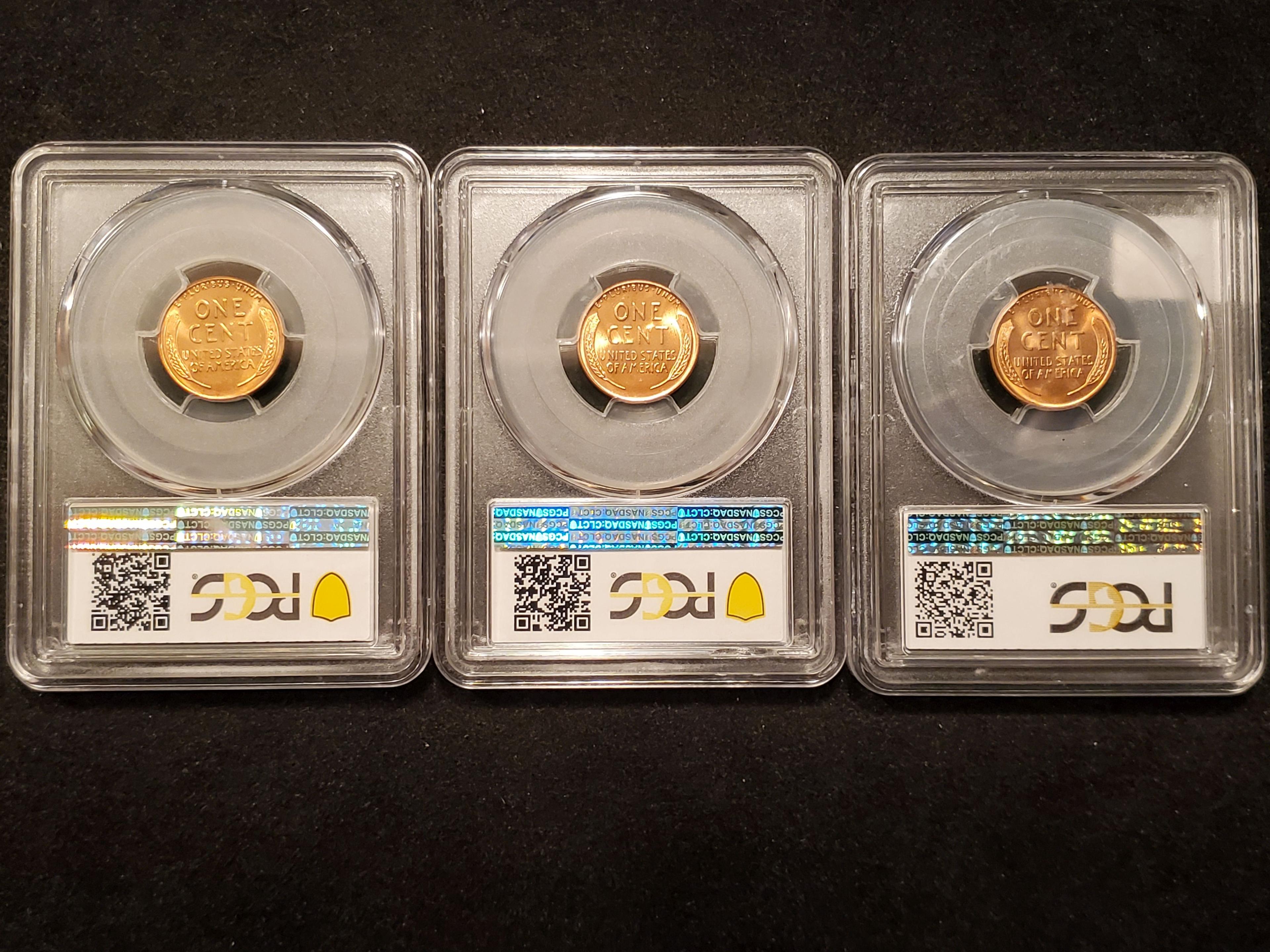 Three Bright Red PCGS-Slabbed Wheat cents